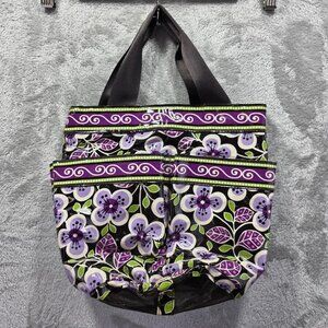 Vera Bradley Floral Purple Tote Bag Waterproof Coated Medium Organizer Pockets